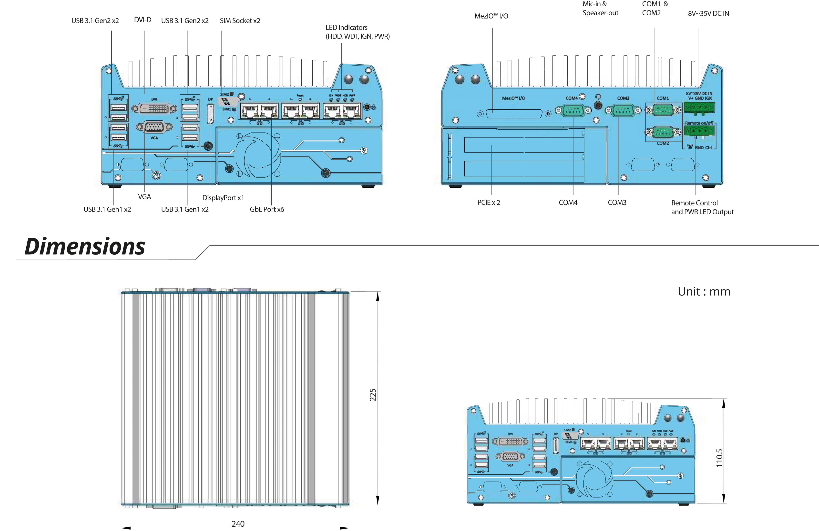 Rugged Embedded: Performance_Box-PC_GOLUB 7000-DE | Barebone [2x PCIe, 2x GigE]