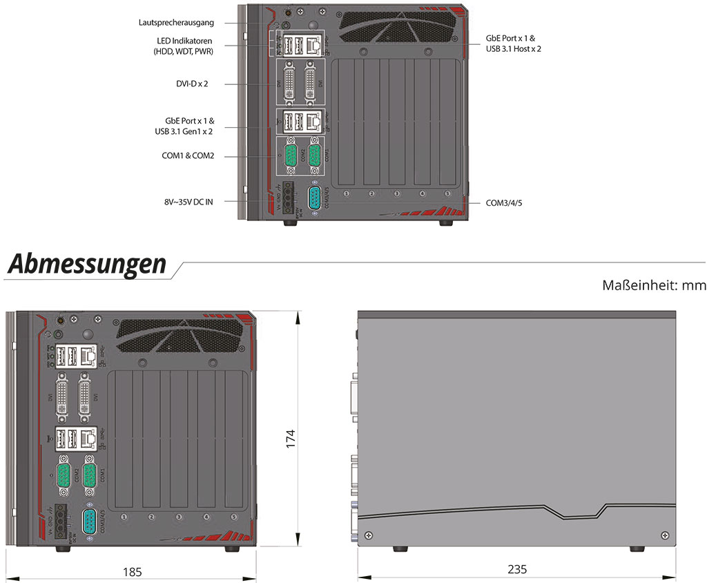 Rugged Embedded: Essentials_Box-PC_CamCollect® 8023 | Barebone [2x PCI, 3x PCIe]