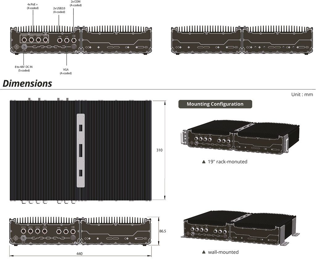 Rugged Embedded: Performance_Box-PC_CamCollect® 1724GC | Barebone [4x M12 PoE+, w/NVIDIA® Quadro P2200]
