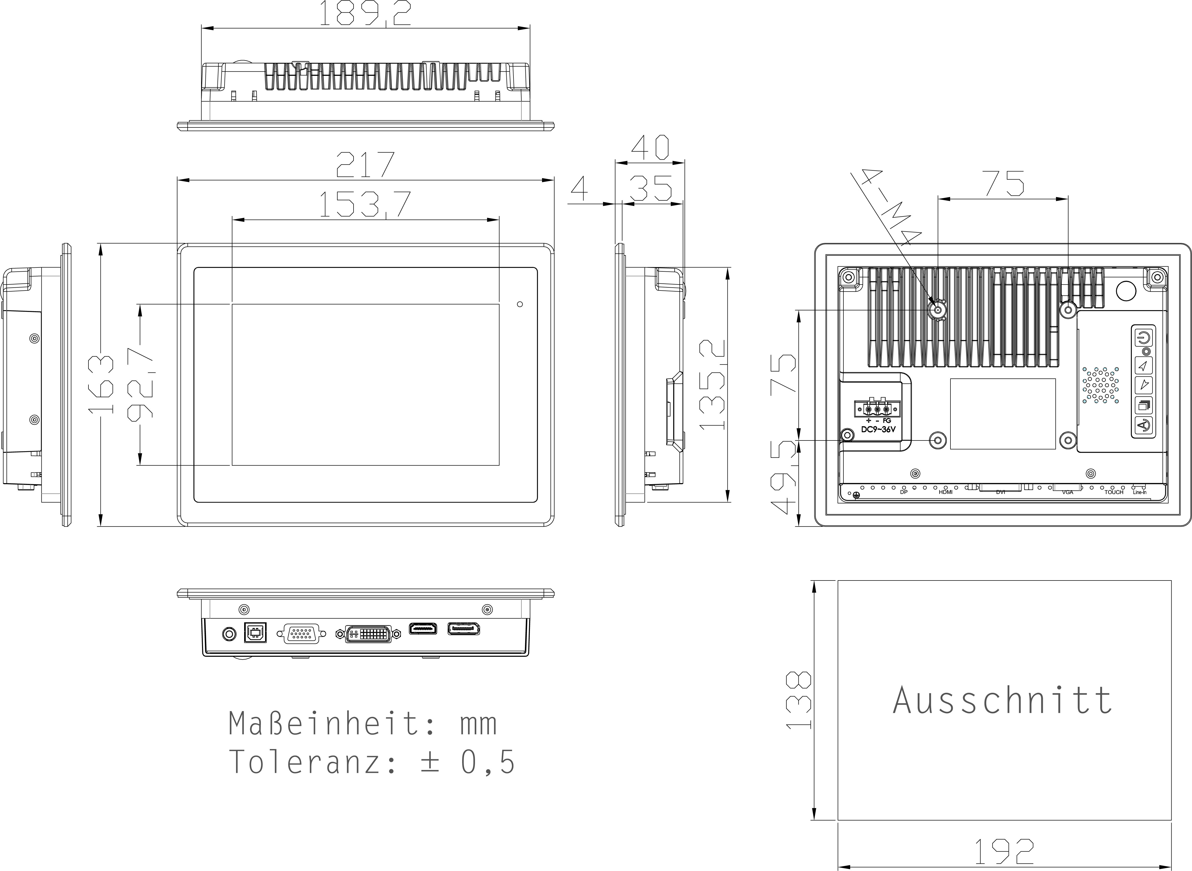 Touch-Monitore: Panel Mount_Touch-Monitor_FALCON AP 7-FA-WT [Stainless Steel 304, RTW]