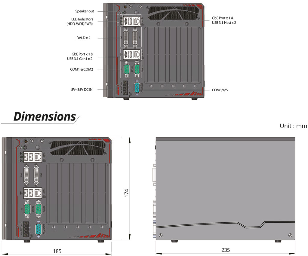 Rugged Embedded: Essentials_Box-PC_CamCollect® 8023 | Barebone [2x PCI, 3x PCIe]